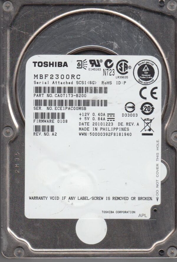 "MBF2300RC, PN CA07173-B200, Toshiba 300GB SAS 2.5 Hard Drive"