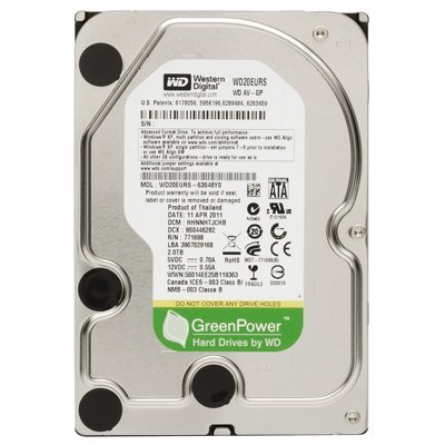 WSTRN DIG Drive SATA300 2TB 64MB 54RPM Green AV-GP 64 MB Buffer 3.5" WD20EURS