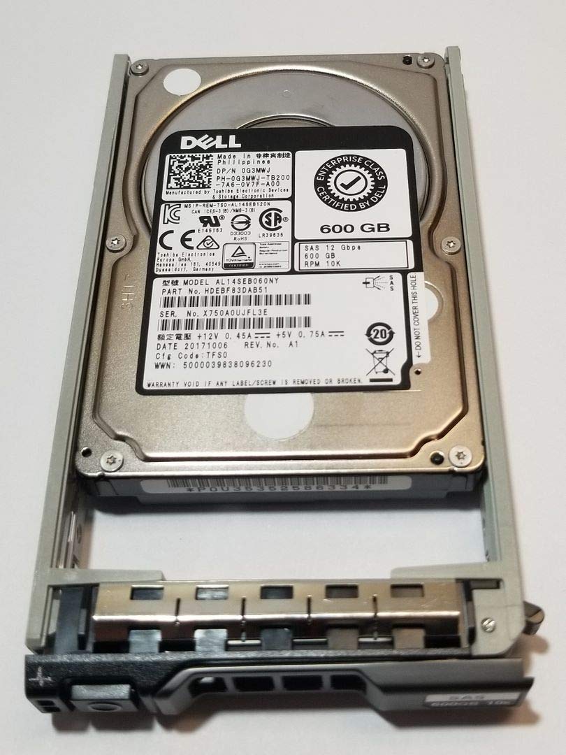 Toshiba 600GB HDD 10K RPM 2.5" 12Gb/s SAS Hard Disk Drive Model: AL14SEB060NY DP/N: G3MWJ