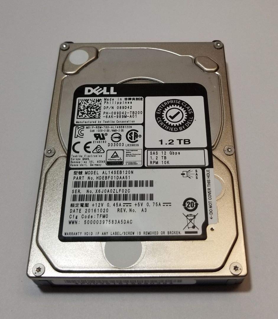 Toshiba 1.2TB HDD 10K RPM 2.5" 12Gb/s SAS Hard Disk Drive Model: AL14SEB120N DP/N: 89D42