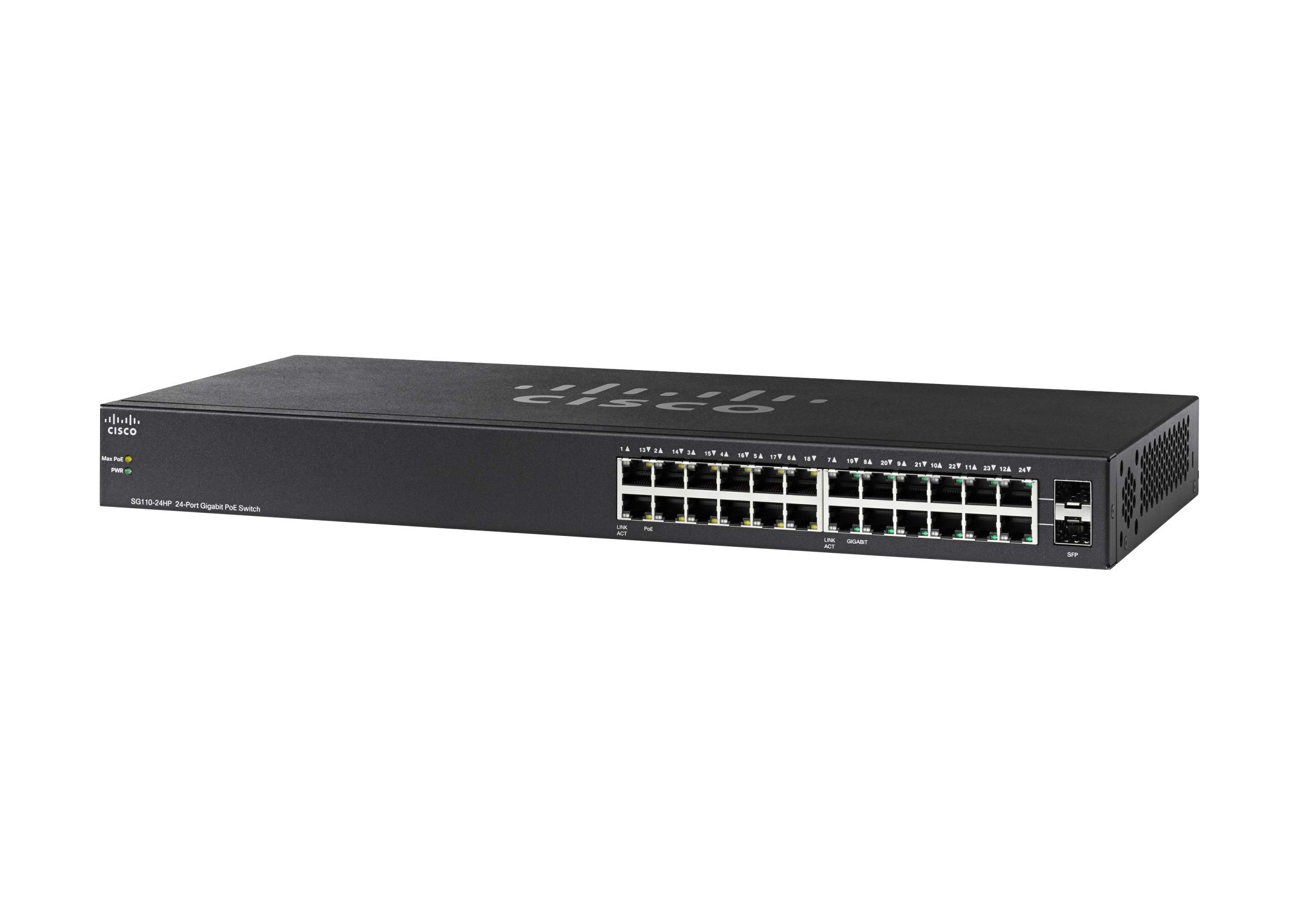 Cisco SG110-24HP Unmanaged Switch | 24 Gigabit Ethernet (GbE) Ports | 100W PoE | Limited Lifetime Protection (SG110-24HP-NA)