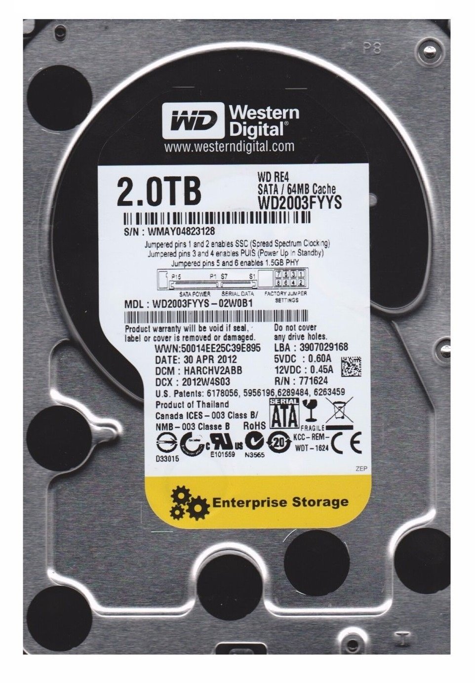 Western Digital Re4 Wd2003fyys 2tb Sata2 64mb Raid Hard Drive Rotational Speed Interface