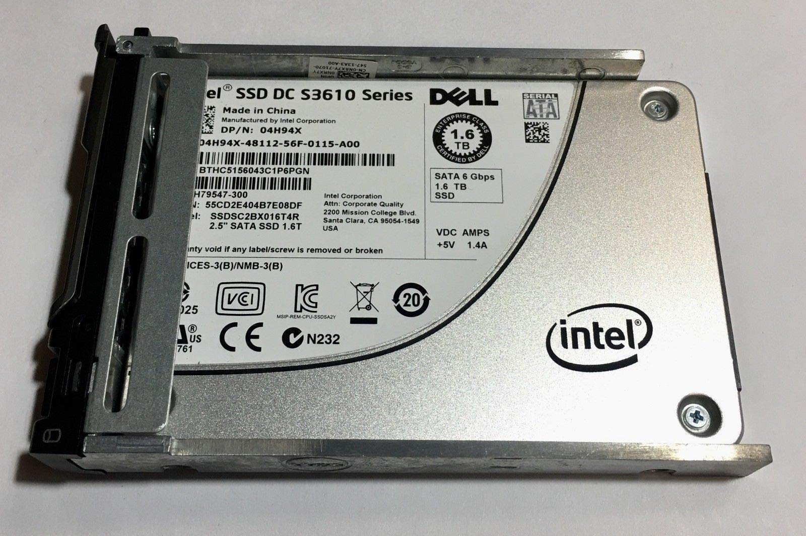 Intel 1.6TB SSD 2.5" 6Gb/s SATA Solid State Drive Model: SSDSC2BX016T4R DP/N: 4H94X