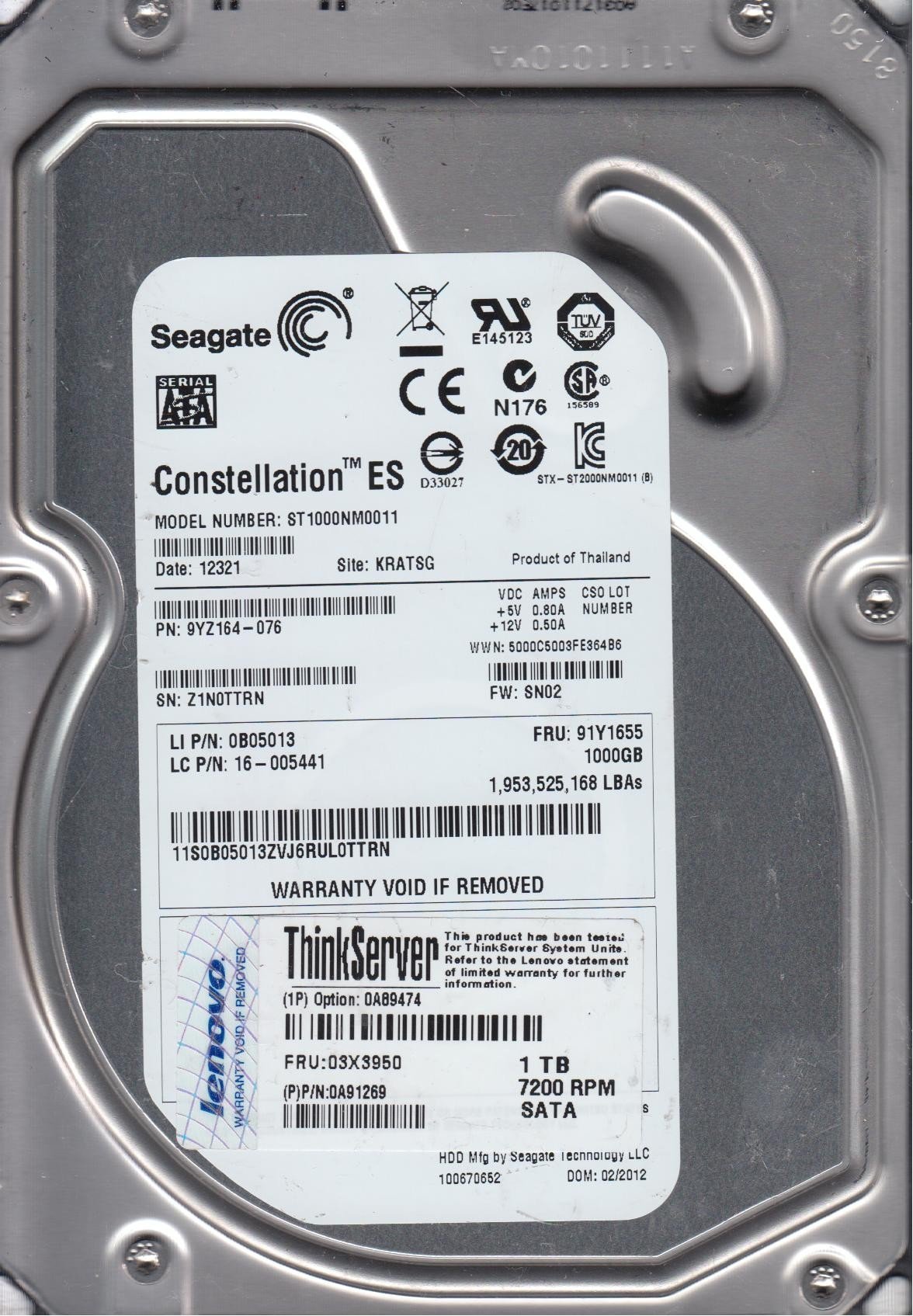 SEAGATE Seagate St1000nm0011 1Tb 7200Rpm 64Mb Cache Sata/6Gb/S