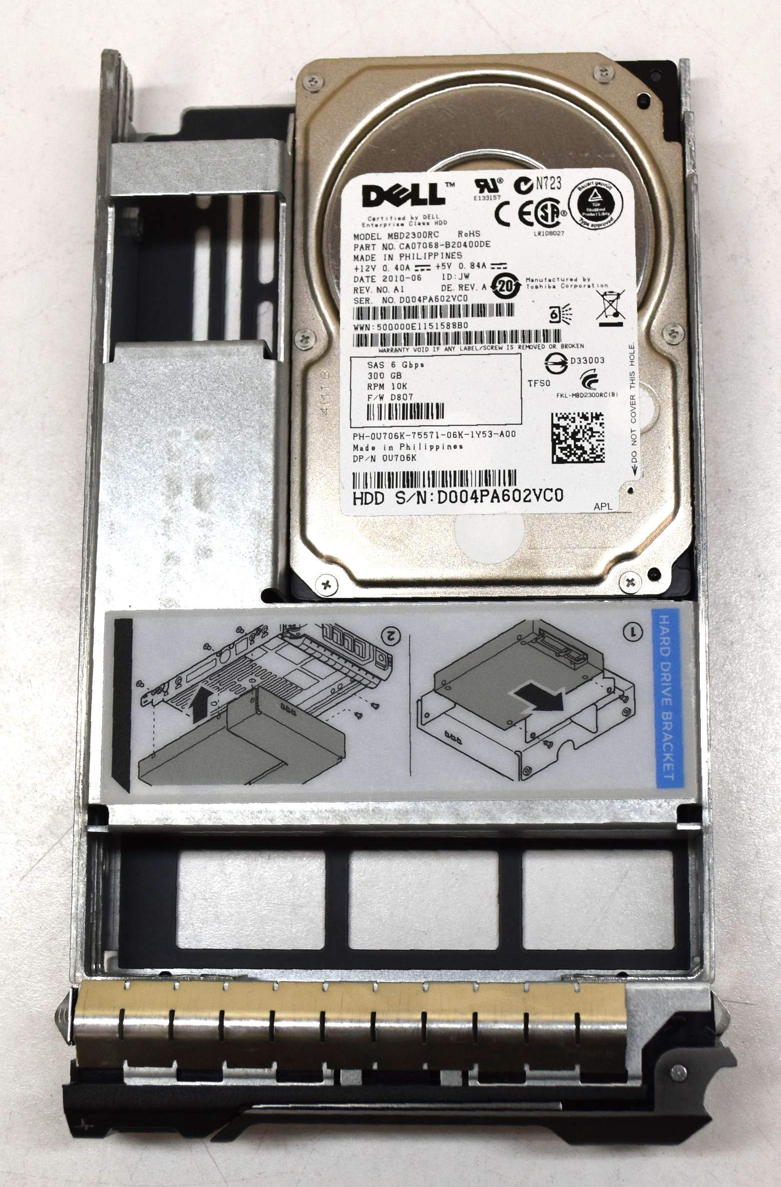 Dell U706K 300GB 16MB 6.0Gbps 10K 2.5" Enterprise Class SAS Hard Drive in Poweredge R & T Series Tray