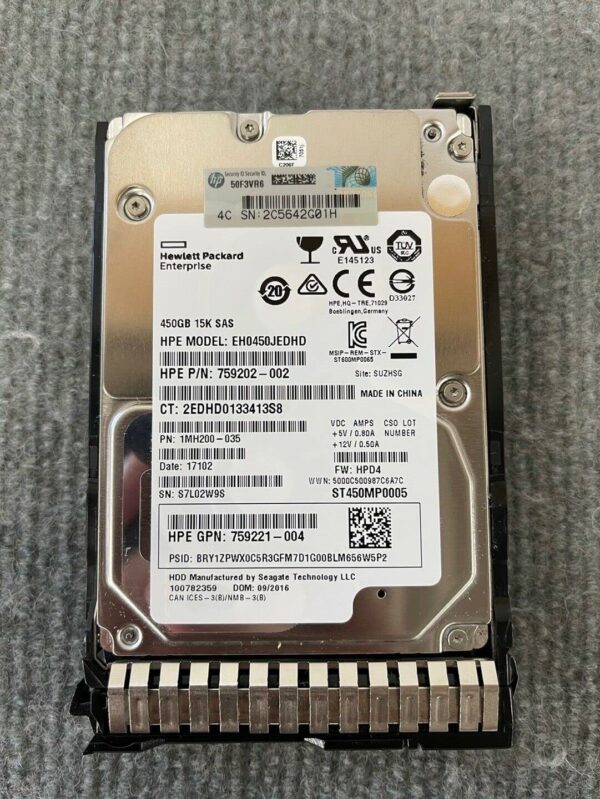 759202-002 HPE 450GB 15K 12G LFF SAS SC Hard Drive