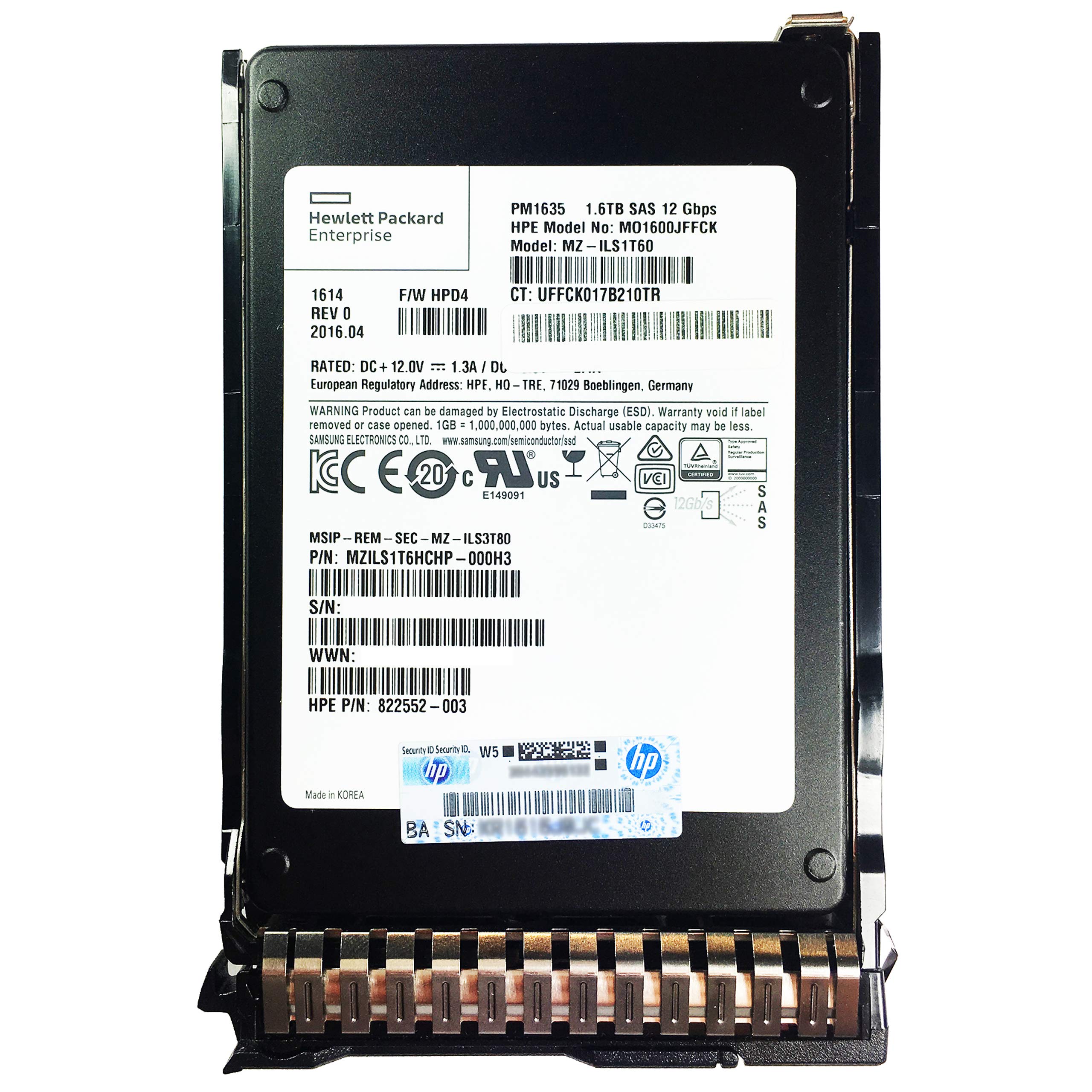HPE PM1635 1.6TB SAS 12Gbps MO1600JFFCK MZILS1T6HCHP-000H3 822552-003 833951-003 SAS SSD 2.5" SFF